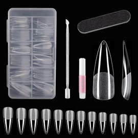 MUSILAN Stiletto Nail Tips,Full Cover 120pcs Stiletto Press On Nails Pre etched Stiletto Soft Gel X Nails Clear Fake False Nails Stiletto Nails French False Nails,Half Matte Fake Gelly Tips,12 Sizes