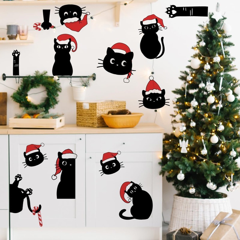 Christmas Cat Wall Decals Christmas Fireplace Christmas Black Cat Wall
