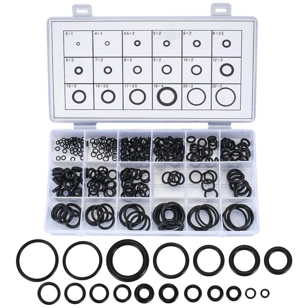 300 Pcs Rubber O-Rings Assortment Kit, 18 Sizes Nitrile Rubber O Rings Sealing Kits, for Plumbing, Faucet Tap, Automotive Repair, Mechanic, Air or Gas Connections O-Rings Gaskets Washers