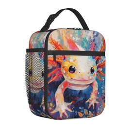 cromcu Axolotl Insulated Lunch Box for Women Men Axolotl Lunch Bag for Work,Picnic,Travel,Hiking,Beach or Fishing Polyester
