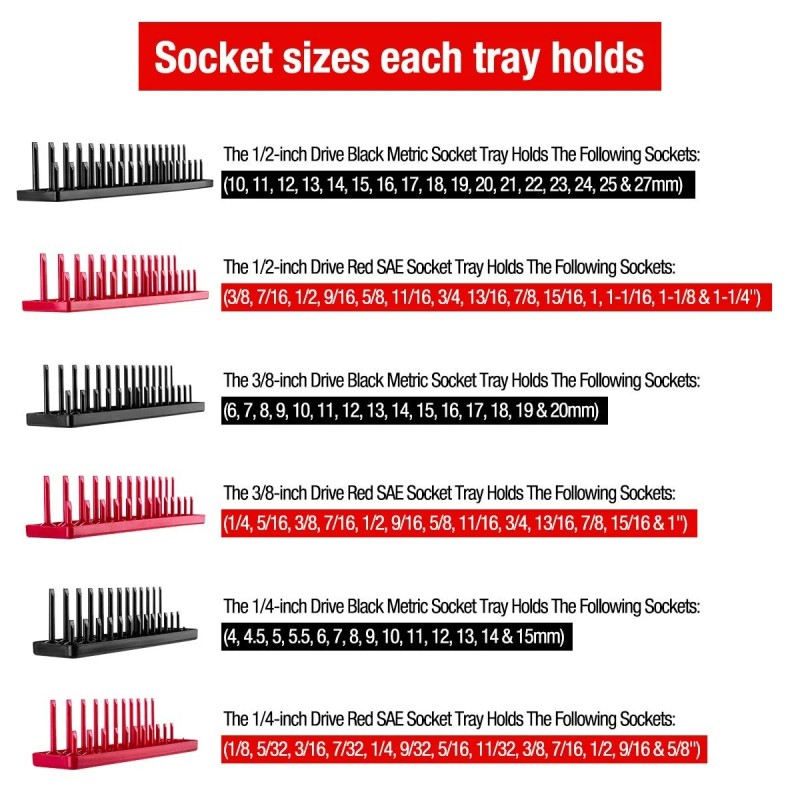 Aiuitio 6Pcs Socket Organizer Tray Set, Red Sae & Black