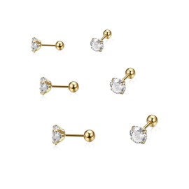 Kstudent 3 Pairs Titanium Earrings Studs, Hypoallergenic Stud Earrings for Women Girls Men