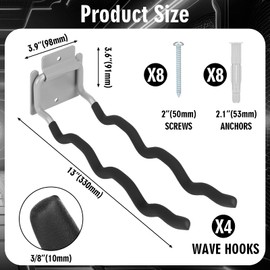 MorningRo 4 Pack Garage Hooks Heavy Duty 12" Ladder Hanger Wave Wall Mount Hanger Foldable Garage Storage Utility Hooks for Car Tires Ladder Shovels Chairs Power Tools Garden Tools Organization