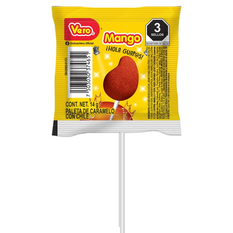 Paleta de Caramelo con Chile Sabor Mango Paquete 40 Piezas