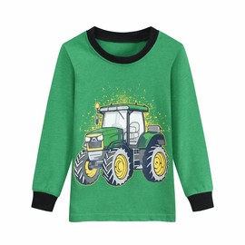 Little Hand Boys Pyjamas Long Sleeve Autumn Winter Children's Digger Sleepwear Off-Road Vehicle Hook Machine Fire Engine Pyjamas 1-7 Years, 5-green off-road vehicle