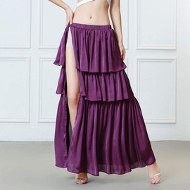 Royal Leela - Disfraz de danza del vientre para mujer, faldas de danza del vientre, falda maxi con volantes y falda con capas, Púrpura, Talla única