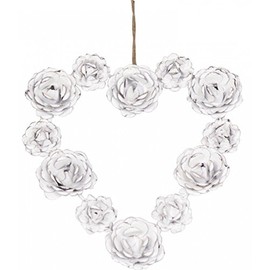 Chic Antique French Wall Wreath Roses Heart Antique White Brocante Franske W 29 cm