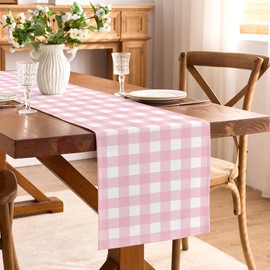 Buxiuer Pink Gingham Party Supplies Light Pink and White Checkered Table Runner Easter Baby Shower BBQ Picnic Home Kitchen Island Decor