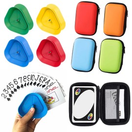 Pack of 4 Children's Card Holders and 4 Pieces Playing Card Box, Card Holder, Playing Cards, Robust Card Box, Playing Cards, Hands-Free Card Stand for Seniors and Children, Perfect Combination