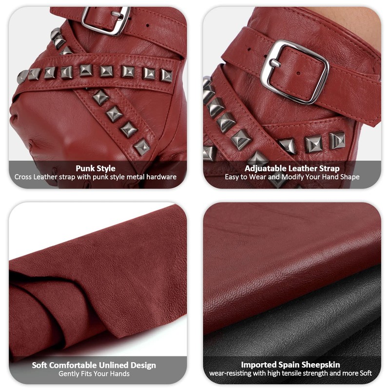 FIORETTO Fingerless Leather Gloves for Men Half Finger Motorcycle Gloves