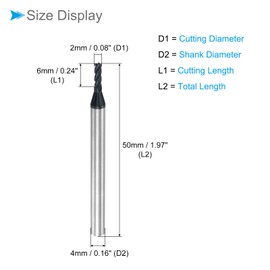 CoCud Square Nose End Mills, 2mm x 6mm Cutting 4mm Shank, AlTiN Coated P05 Carbide 4 Flutes CNC Router Bits - (Applications: for Milling Stainless Steel Hardened Steel), 2-Pieces