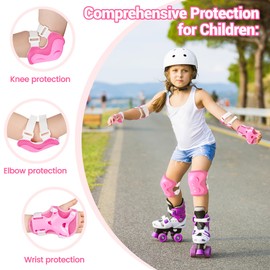 Pameil Children's Knee Pads [Set of 6], Protectors Inline Skates Children, Adjustable Protectors and Protectors for Inline Skates and School Children, Suitable for Roller Skating, Bicycles, Balance