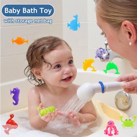 Suction Toys,Kids Bath Toys for 3 Year Olds, 10Pcs Baby Sensory Sucker Toys,Toddler Travel Window Stress Release Game,Infant Shower Gift with Net Storage Bag for 4 5 6 7 Years Old Boys Girls