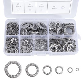 QIMEI-SHOP Locking Washers Starlock Inner Tooth Washers Stainless Steel M3 M4 M5 M6 M8 M10 M12 Locking Washer Assortment Set 270 Pieces