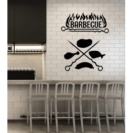 Vinyl Wall Decal Barbecue Cooking BBQ Grill Bar Meat Sausages Stickers Mural Large Decor (g1596) Black