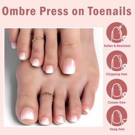 240pc Ombre Press on Toenails Women with Glue Tabs, Acrylic Toe Nails Press ons Short Square Fake Toenails Press on Nails Toes Pedicure Ombre Glue Toe Nails Full Cover False Toe Nail Tips for Feet