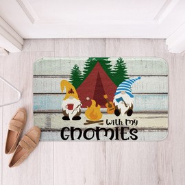 Camper Bathroom Rugs Kids Cute Gnome Happy Camping Bath Mats for Bathroom Cartoon Gnomies Farmhouse Water Absorbent Bath Rugs Non Slip Bathroom Accessories Floor Mat Rustic Decor 20"x32"