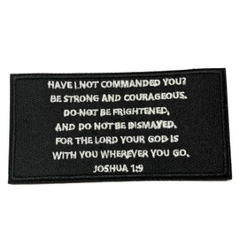Joshua 1:9 Patch 4" x 2" Embroidered Iron-on/Sew-on Applique, Religious Eternal Life Bible Verse, Love Jesus God, Christian Biker, Decorative Embroidery Clothing Vest Jackets Jeans, Premium Stitching