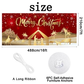 DARUNAXY Red Jesus Christmas Garage Door Decorations, 16X7ft Merry Christmas Garage Door Banner Backdrop Holy Nativity Religion Christmas Holidays Mural Background for Xmas Eve Happy New Year