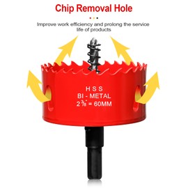 60mm Hole Saws Cutter, HSS Bi-Metal Drill Bit for Wood, Plastic, UPVC, Fiberglass and Plasterboard