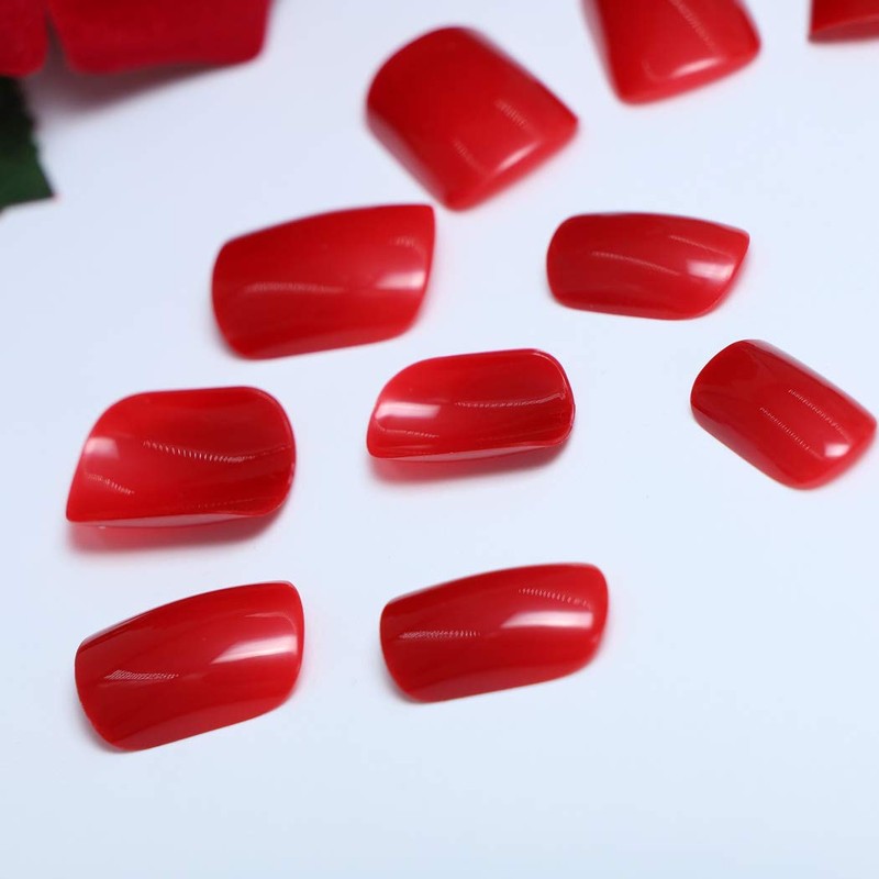TseenYi Artificial Nails Cherry Red Solid Color Square Full Cover