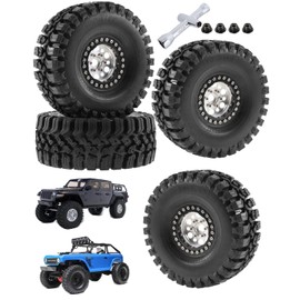 Rcarmumb 1.9 Inch Wheel Rim & Wheel Tires for 1/10 RC Crawler Axial SCX10 SCX10 II 90046 SCX10 III AXI03007 TRX4,4PCS Aluminum RC Beadlock Wheel Soft Rubber Tires Set(Silver)