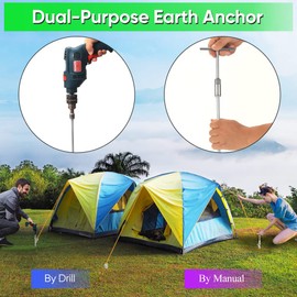 Lauyeboho 15”Dual-Use Groud Anchors(4 pcs) with Power Nut Drive and T-handle Hex Wrench ，Easy to Use with Drill or by Manual for Swing Sets,Sheds