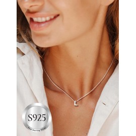 SILVERCUTE Tiny Letter L Pendant with S925 Chain Cute Initial Jewelry Sterling Silver Name Choker Necklace for Women Girls