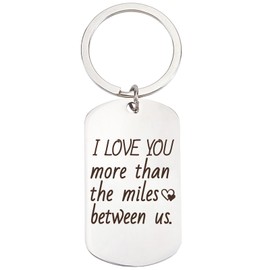 CREATCABIN Keepsake Keychain Stainless Steel Keychain Word Key Ring Memorial Aircraft Charm Pendant Long Distance Inspirational Gifts for Couple I Love You More Than the Miles Between Us 1x2Inch