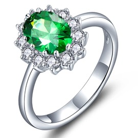 YL Women's Ring 925 Sterling Silver Oval 5A Cubic Zirconia Ring Engagement Ring, Silver, Emerald