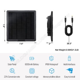 WILDGAMEPLUS Waterproof 5Watts 6000mAh Mini Size Solar Panel,Type-C Phone Charging Solar Charger Kit 6V/12V for Outdoor Trail Secruity Camera 12V LED Lights BL6A