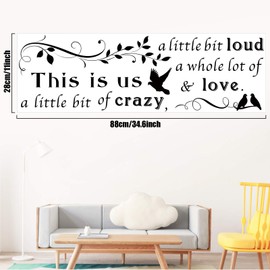 This is Us Crazy Loud Love Wall Stickers Family Lettering Wall Decals Inspirational Saying Stickers for Living Bedroom Home Decorations