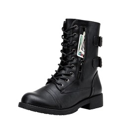 Vepose Women's 929 Mid Calf Boots, Military Combat Boots, Black, Size 9 US -Credit Card Wallet Pocket(CJY929 black 09)