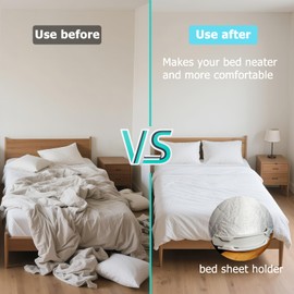 Bed Sheet Holders with Locking Elastic Straps, Bedsheet Corner Tightener Clips & Sheet Tucker Tool Fits Thin Thick Mattresses, Secure Lock Keeps Sheets Tight, Wrinkle-Free, Easy Installation (4 Pack)