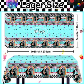 Avezano 3 pcs 50s Tablecloth 1950s Party Decorations Rock Roll Table Cover Large Plastic Tablecloth Back to 50s Birthday Rocking Party Supplies for Music Anniversary Party, 108x54 Inch
