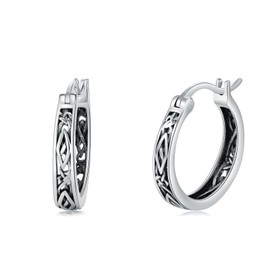 Viking Hoop Earrings Sterling Silver Huggie Earrings Vintage Norse Jewelry Gifts for Men Women
