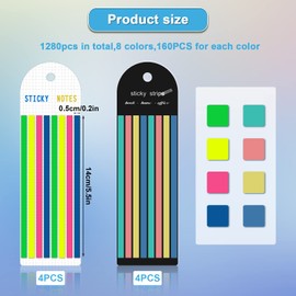 1280Pcs Highlighter Tape, Transparent Sticky Long Page Markers Tabs Neon Clear Highlighter Strips Flags Stickers Book Tabs for Annotating Books Office School Study Supplies