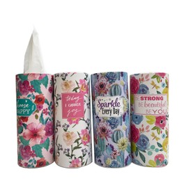 Car Tissue Cylinder with Floral Design - Round tissues Holder, 3-Ply Facial Tissues,Car Tissue Holder, Perfect for Car, Home, Office & Bathroom.