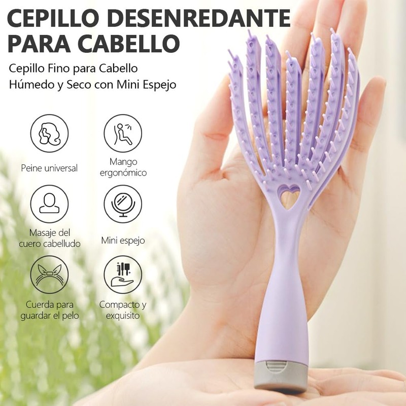 Cepillo Desenredante para Cabello, Cepillo para Rizos Rizado Húmedo y