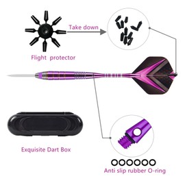Mhekrep Darts with Metal Tip 22 g, Premium Steeltip Dart Set, Professional Steel Darts with Metal Tip, Steel Darts Set, Steel Tip Darts Set, 3 Aluminium Shaft + Extra 6 Dart Flights (Purple)