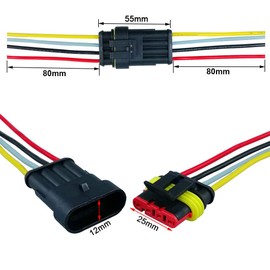 QitinDasen 3 Set 4 Pin Waterproof Car Electrical Connectors, Sealed Waterproof Electrical Connector Plug Socket Kit with 16 AWG Pre-Wired, for Car Truck Boat