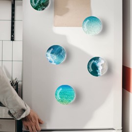 12 PCS Glass Strong Refrigerator Magnets, Ocean Pattern Series Magnets Whiteboard Magnets Glass Fridge Magnets for Office Cabinets Round Fridge Stickers Home Kitchen Decor