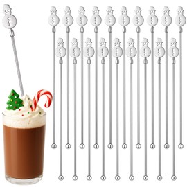 Reallnaive 20 Pcs Winter Snowman Drink Stirrer Christmas Swizzle Sticks Stainless Steel Snowman Coffee Cocktails Stirrers Winter Reusable Beverage Stir Sticks for Home Xmas Party Coffee Bar Kitchen