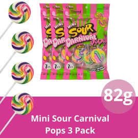 Needzo Mini Carnival Lollipop Packs, Shareable Individually Wrapped Traditional Multi Colored Swirl Pops, 7 Lollipops Per Bag, Pack of 3 (Sour)