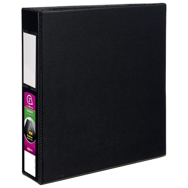 Avery Durable 3 Ring Binder, 2" One Touch EZD Rings, Label Holder, 1 Black Binder (08502)