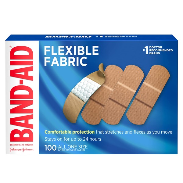 BAND-AID Flexible Fabric Adhesive Bandages 3/4 Inch X 3 Inches 100 Count (Pack of 4)