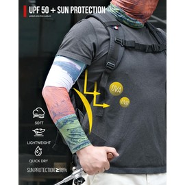 RIDEIRON Arm Sleeves for Men & Women, UPF50+ UV Sun Protection, Cooling Sports Compression Arm Sleeve for Basketball, Volleyball, Football, Cycling, Gardening - Tattoo Cover Up (White&Green S)