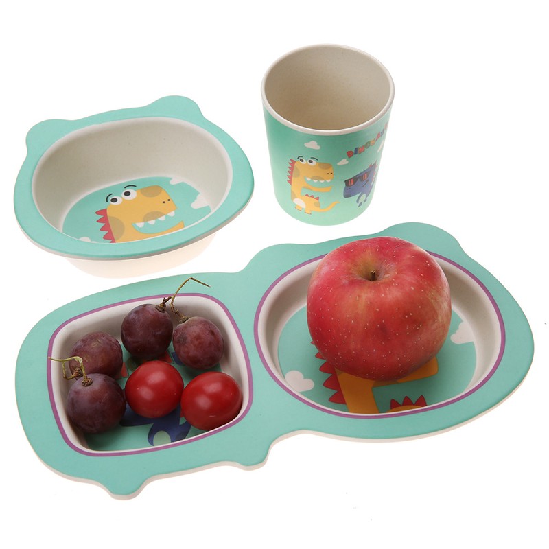 5 pcs set Eco friendly Bamboo Fiber Cartoon Children Tableware