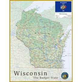 Wisconsin State Physical Map - 16.4 x 21.4 Inches - Paper Laminated