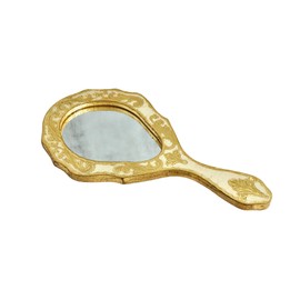 Handmade Italian Vintage Handheld Mirror, Hand Painted, Embossed Gold Paint, Hand Mirror with Handle for Vanity Makeup Victorian Style Decorative Desk, Crafted in Italy (Cappuccino)